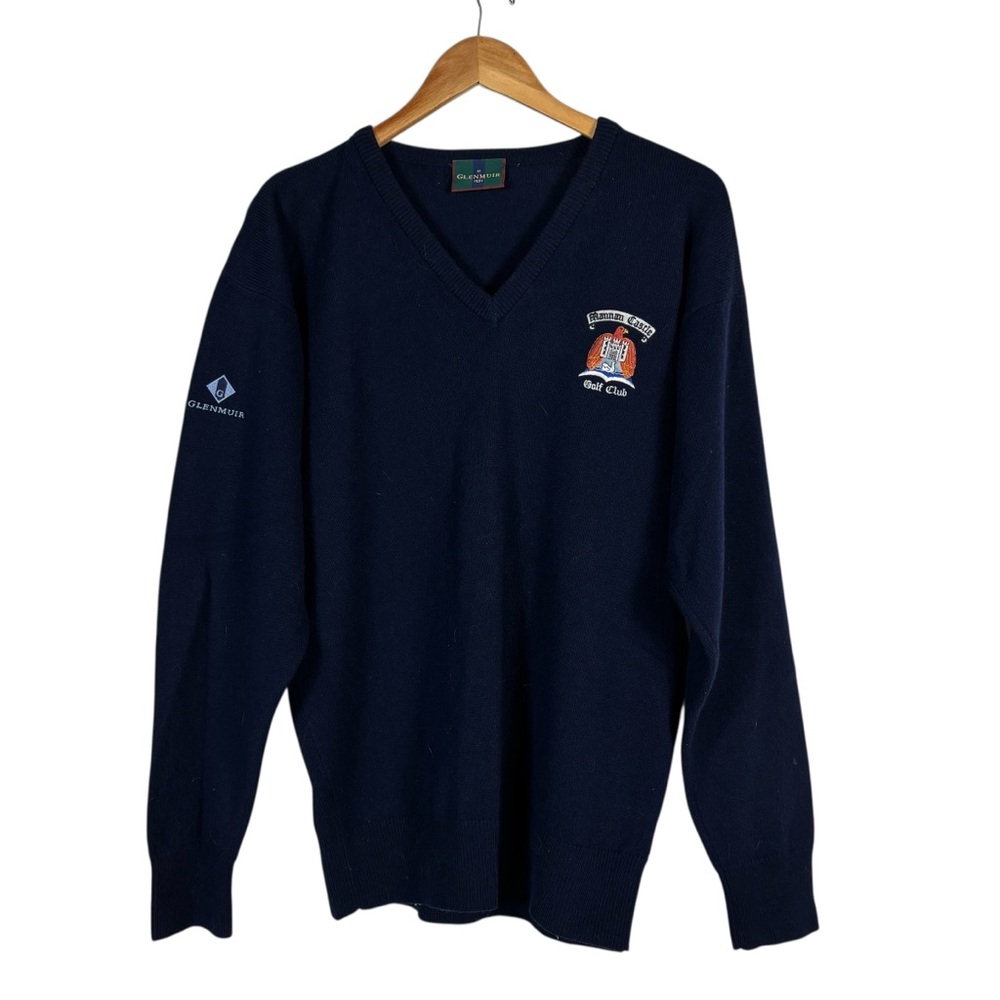 Glenmuir 1891 100% Lambswool  V-Neck Golf Knit Sweater Size Medium Blue